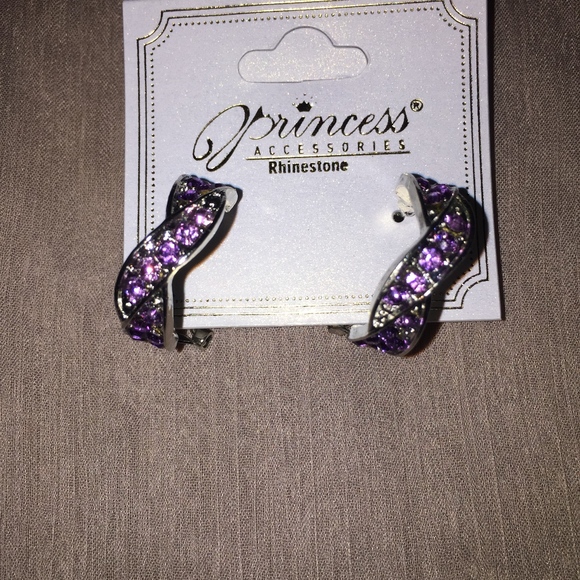 Purple Crystal and Silver Earrings - Picture 5 of 5